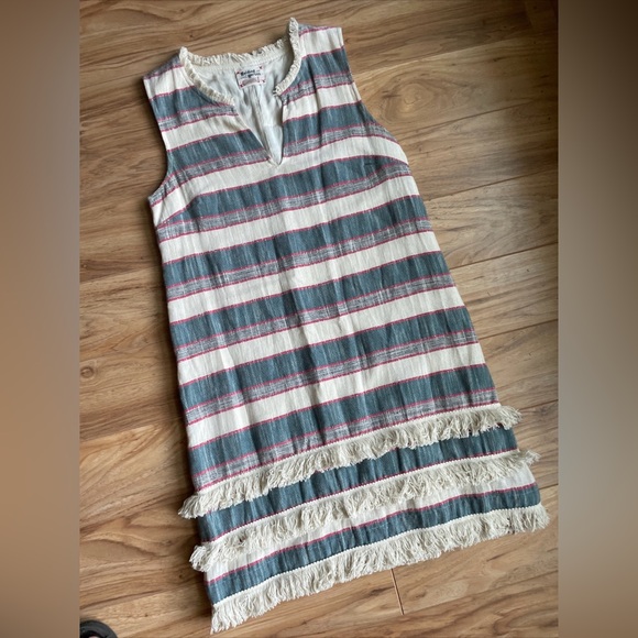 Anthropologie Holding Horses Stripe Fringe Shift Dress Sleeveless Lined Sz 4 - Picture 2 of 4